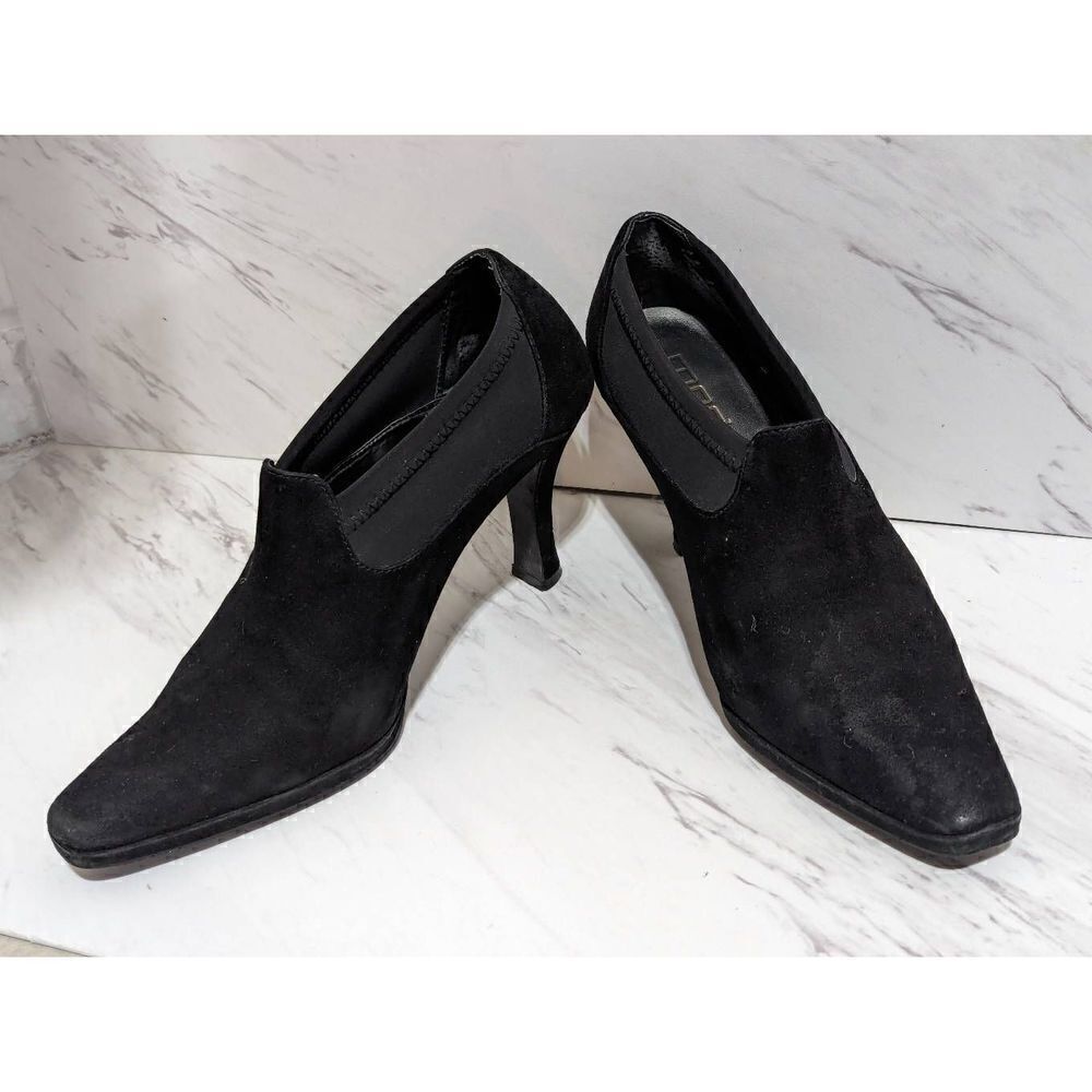 Moda Spana Women's Black Pull On Stretch Suede 3.5" Heel Ankle Boots Size 8M